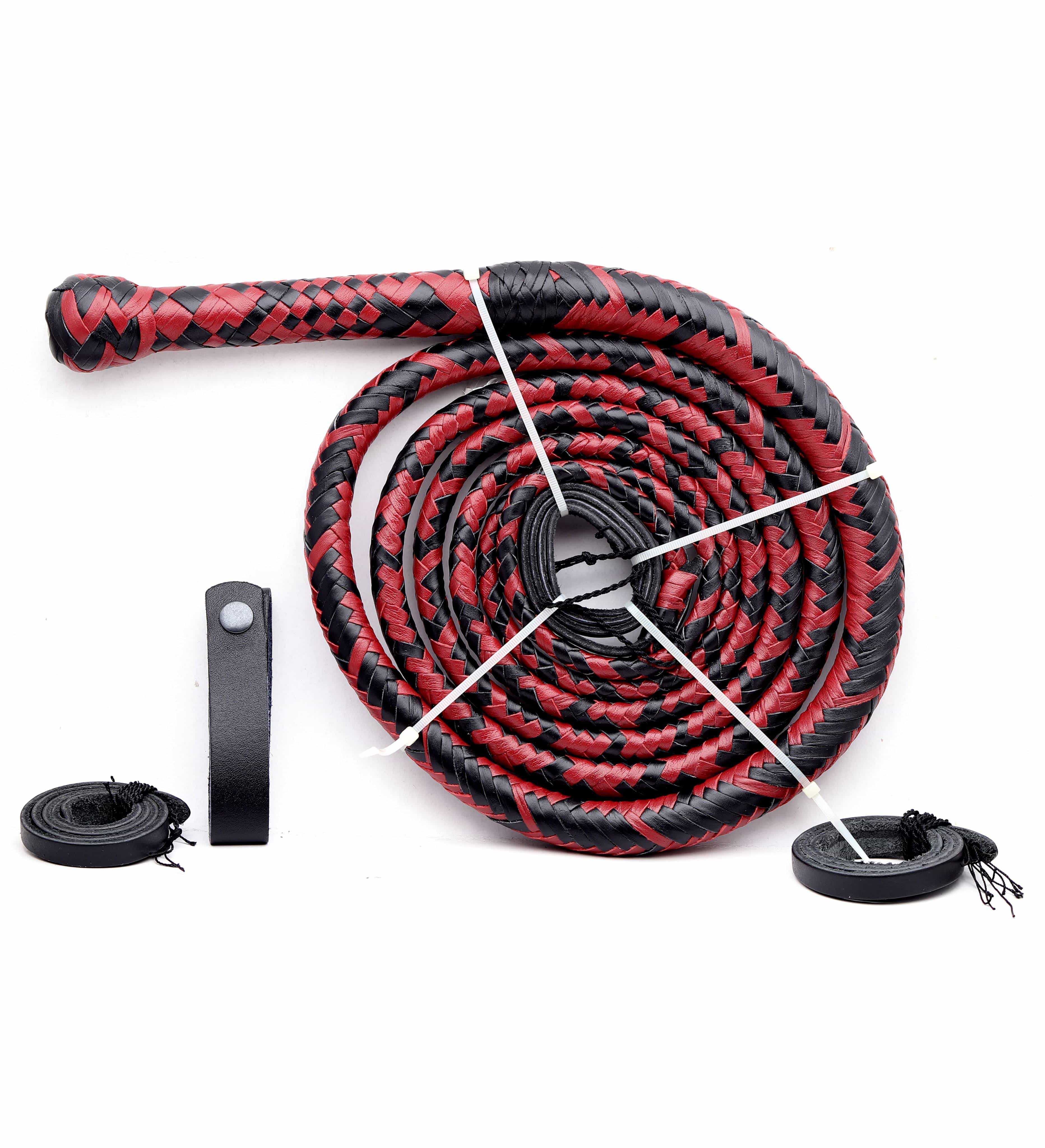 KBS Knives Store Bull Whips Handmade Red, Black & Orange Leather Bullwhip (4ft to 16ft)
