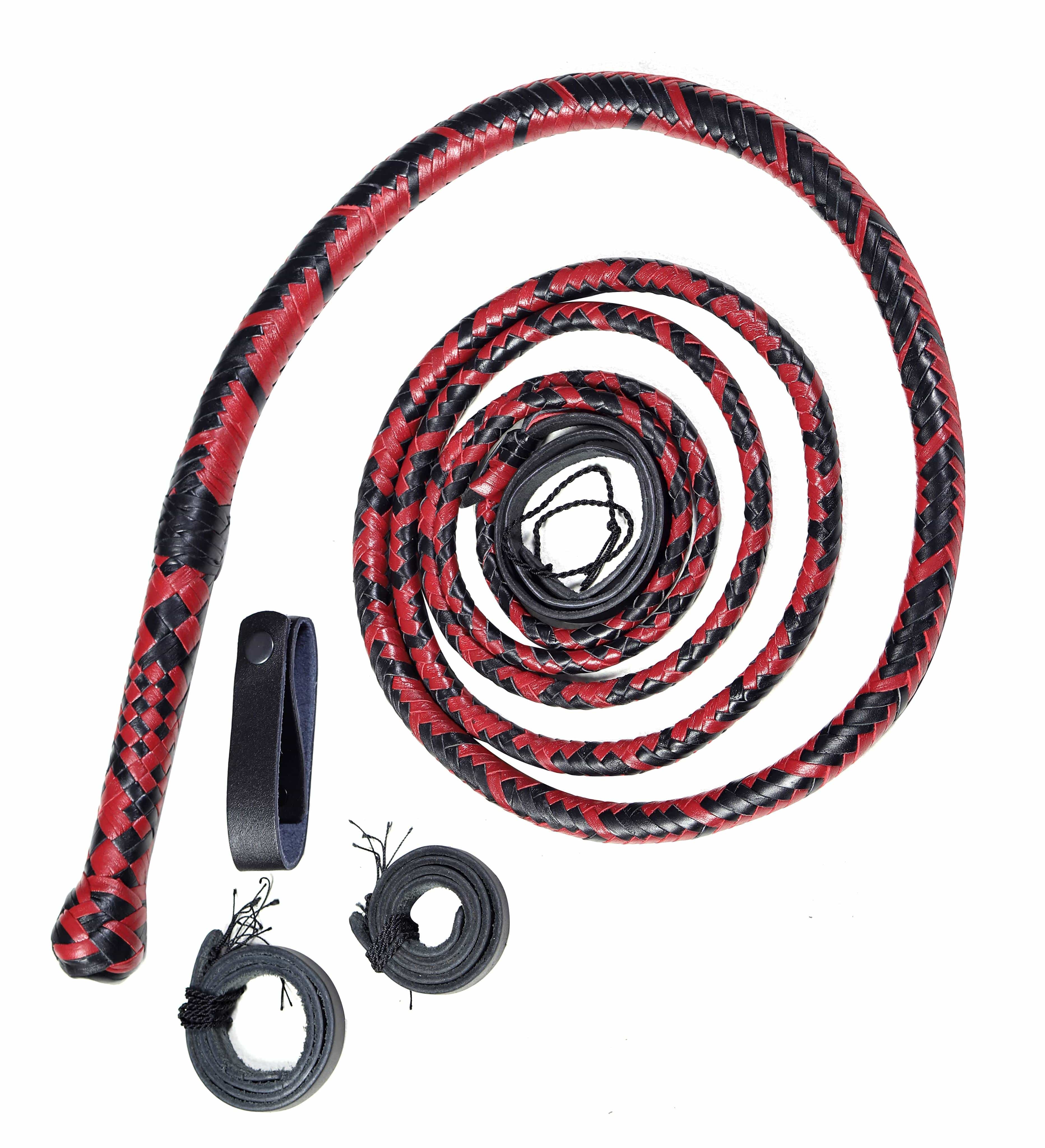 KBS Knives Store Bull Whips Handmade Red, Black & Orange Leather Bullwhip (4ft to 16ft)
