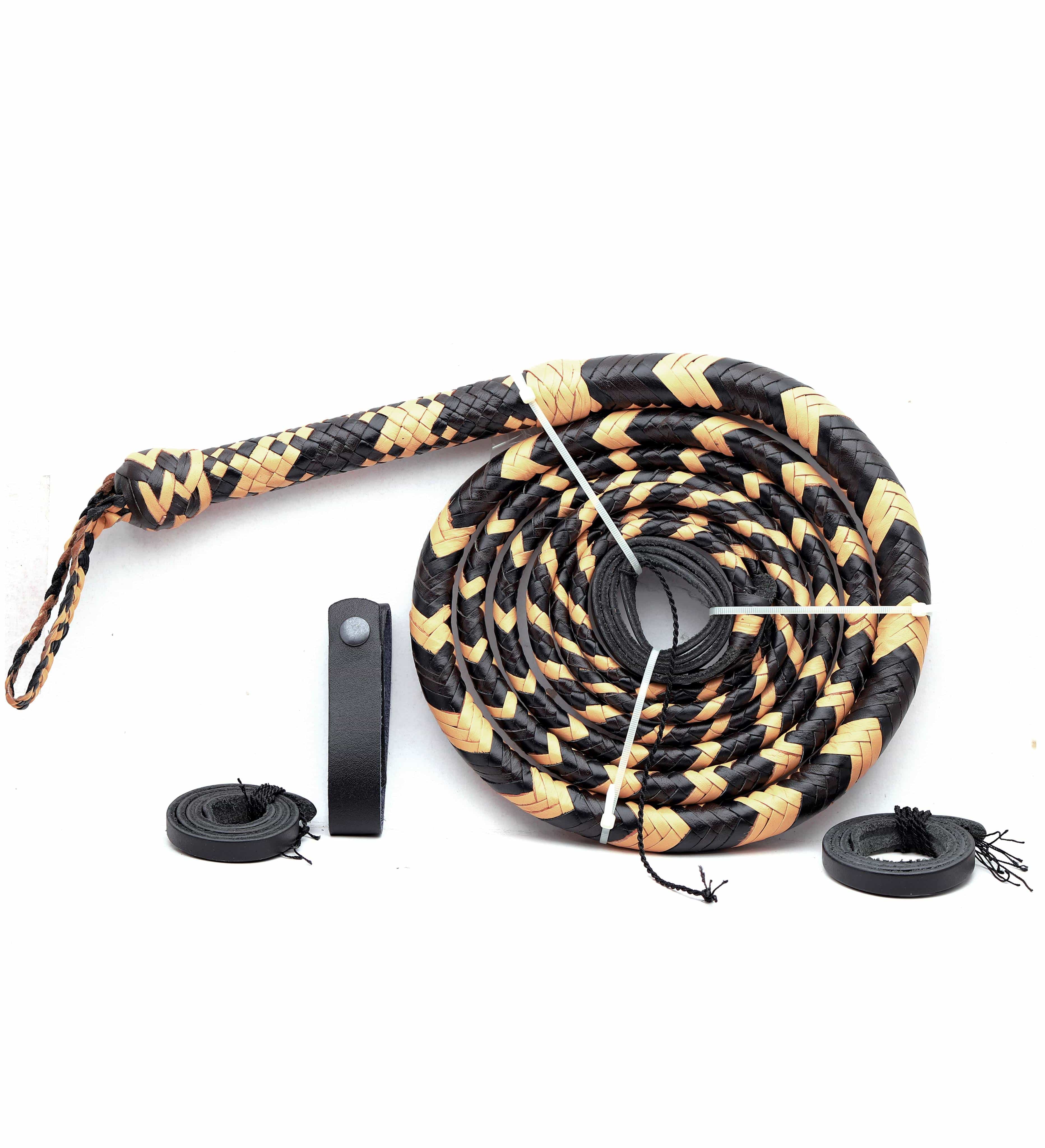 KBS Knives Store Bull Whips Yellow & Black Leather Bull Whip for Sale (4ft–16ft)