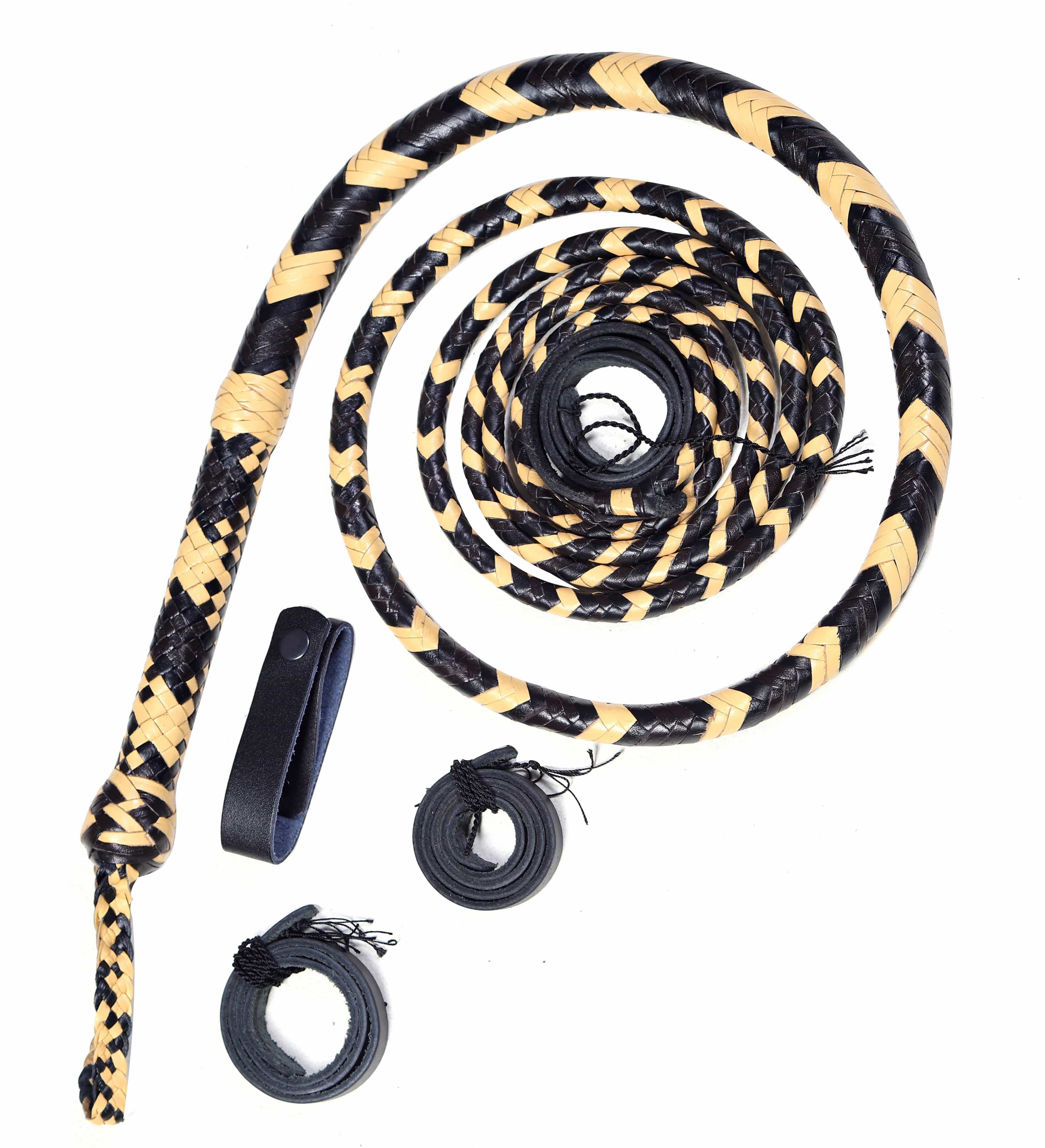 KBS Knives Store Bull Whips Yellow & Black Leather Bull Whip for Sale (4ft–16ft)