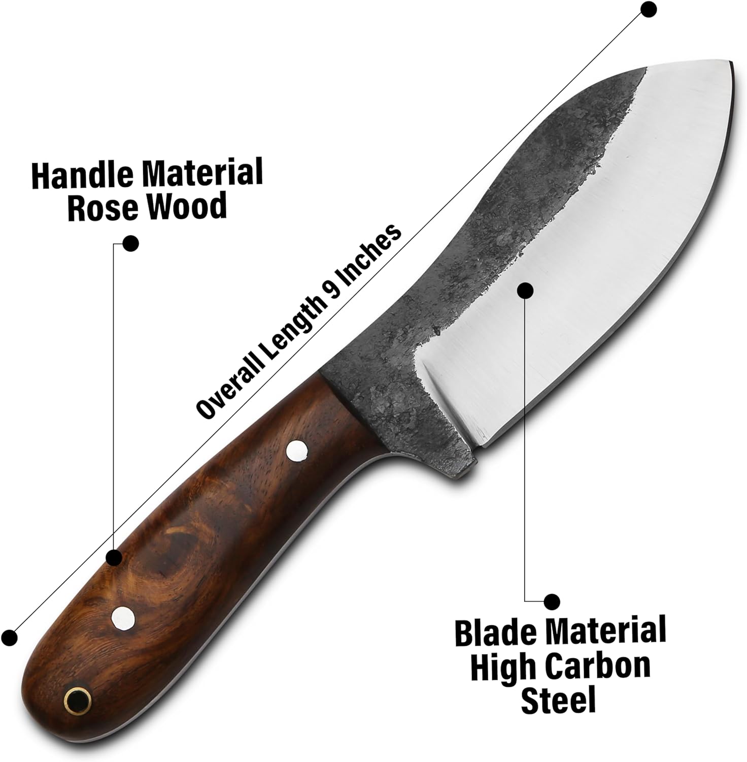 KBS Knives Store Bush Craft Knife RidgeHunter High-Carbon Steel Survival Knife – 9-Inch Tactical Blade with Rosewood Handle