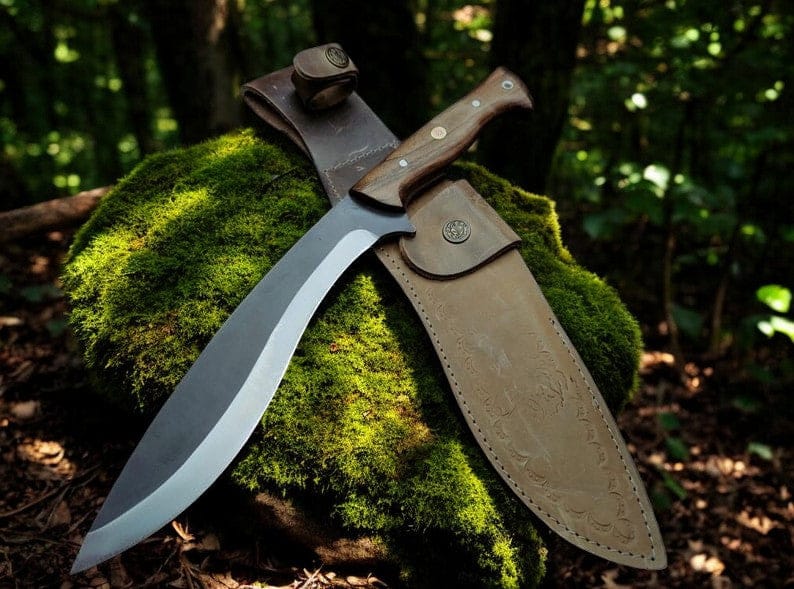 KBS Knives Store Camping Knife Custom Handmade Bolo Knife: High Carbon Steel with Walnut Wood Handle