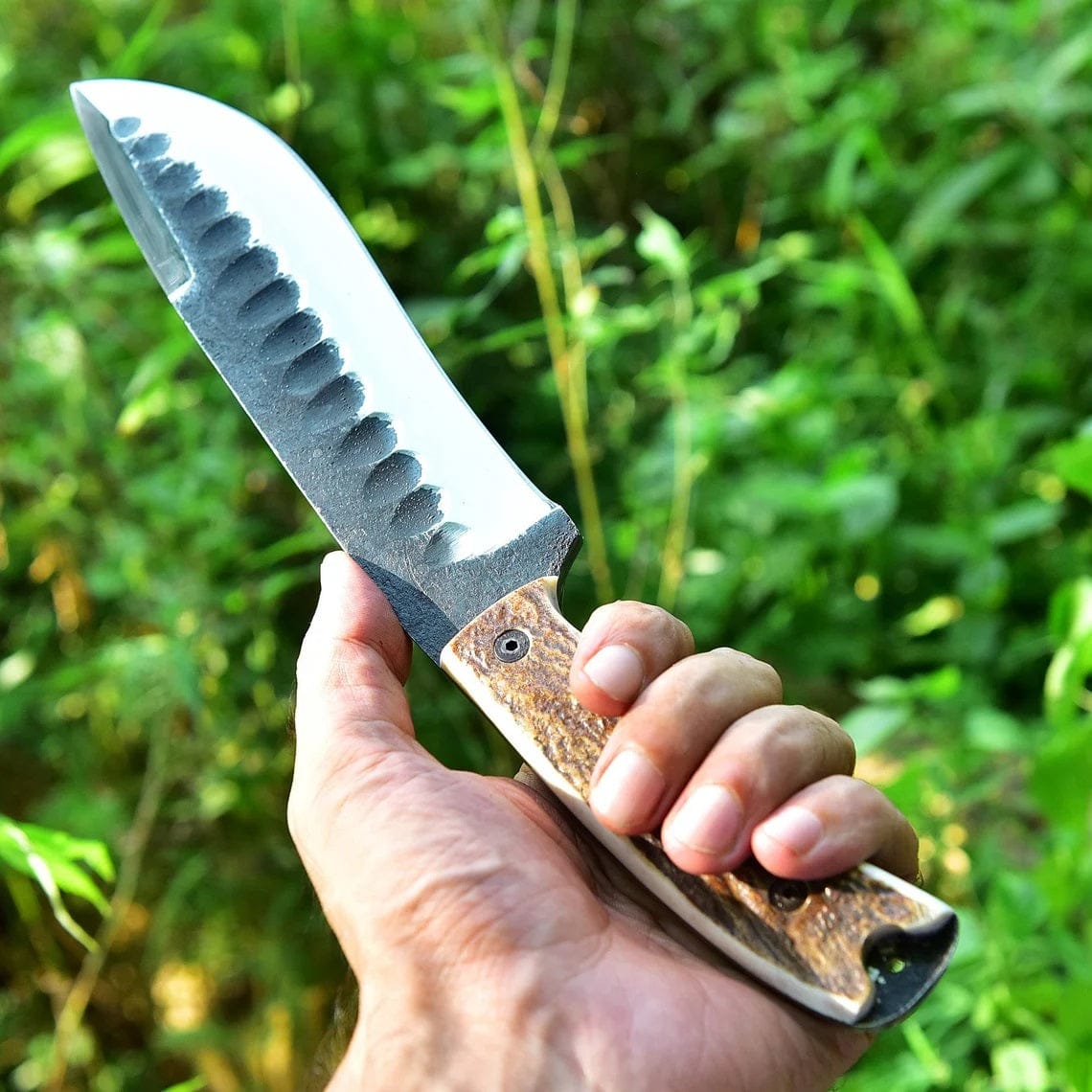 KBS Knives Store Camping Knife Frontier Survival Camping Knife – 12" Custom Handmade High Carbon Forged Steel Blade with Antler Horn Handle