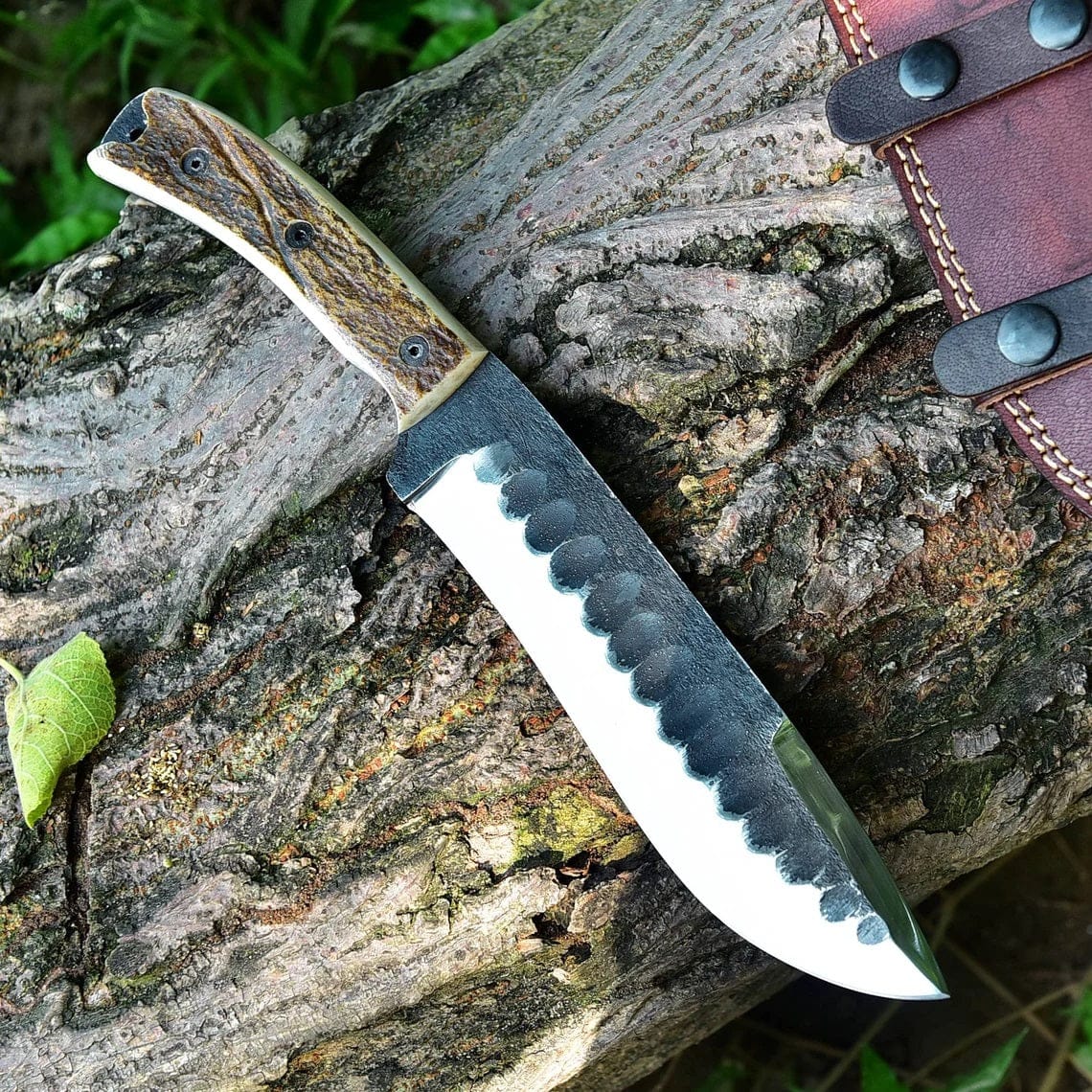 KBS Knives Store Camping Knife Frontier Survival Camping Knife – 12" Custom Handmade High Carbon Forged Steel Blade with Antler Horn Handle