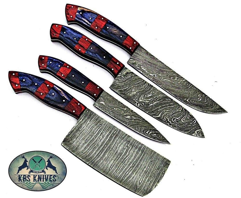 KBS Knives Store Chef Knife Beautiful Full Tang Custom Handmade Damascus Steel Kitchen Knives Set