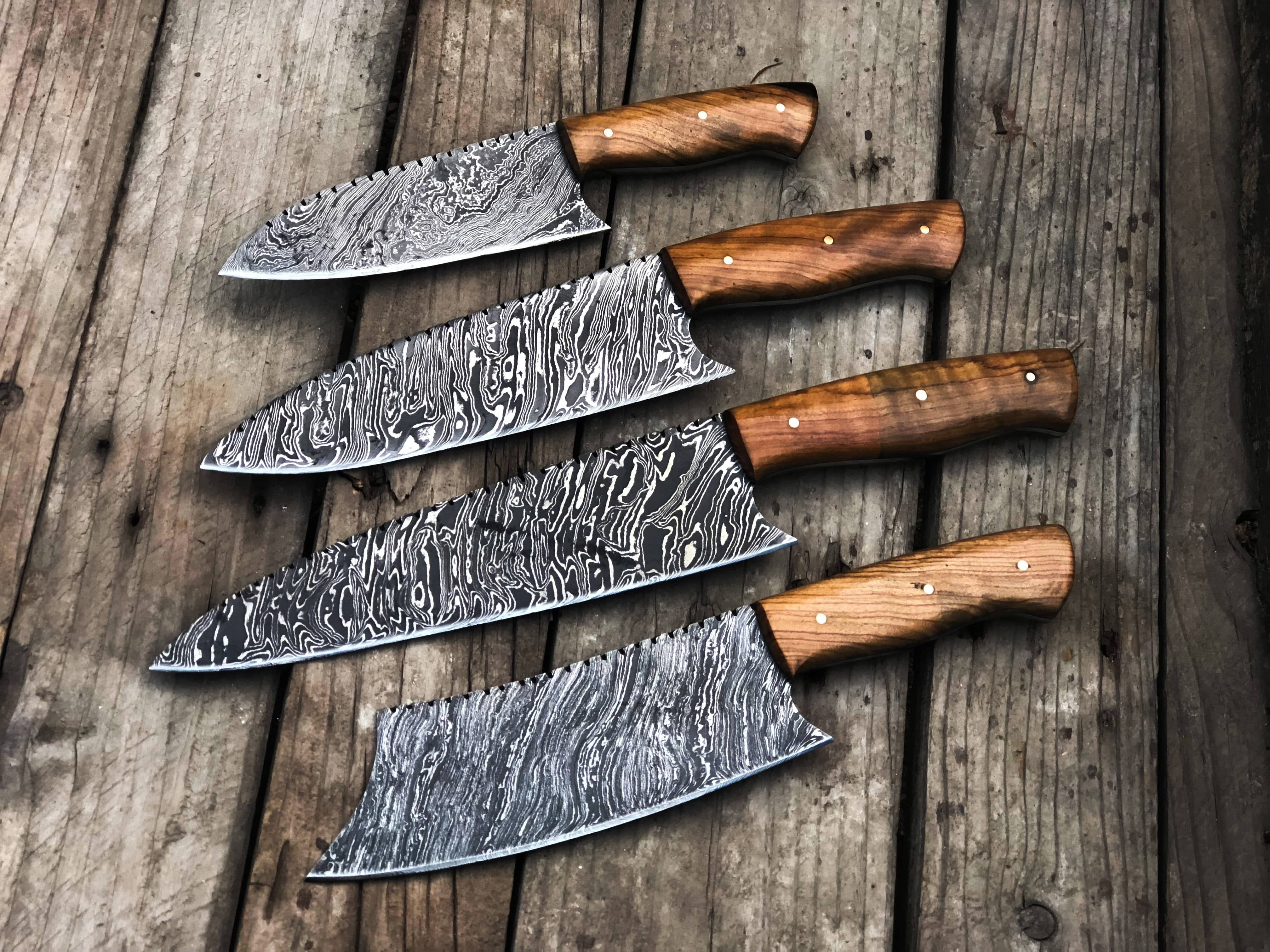 KBS Knives Store Chef Knife Christmas Sale !!! Full Tang Custom Handmade Damascus Steel Kitchen Knives Set