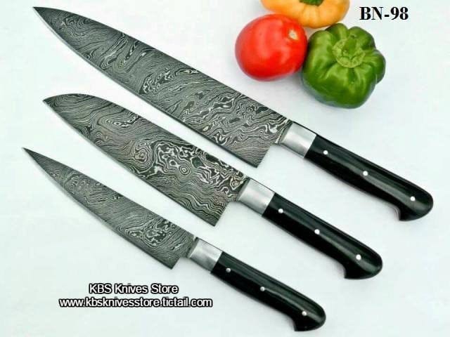 KBS Knives Store Chef Knife Custom Handmade Damascus Steel Kitchen Knives Set