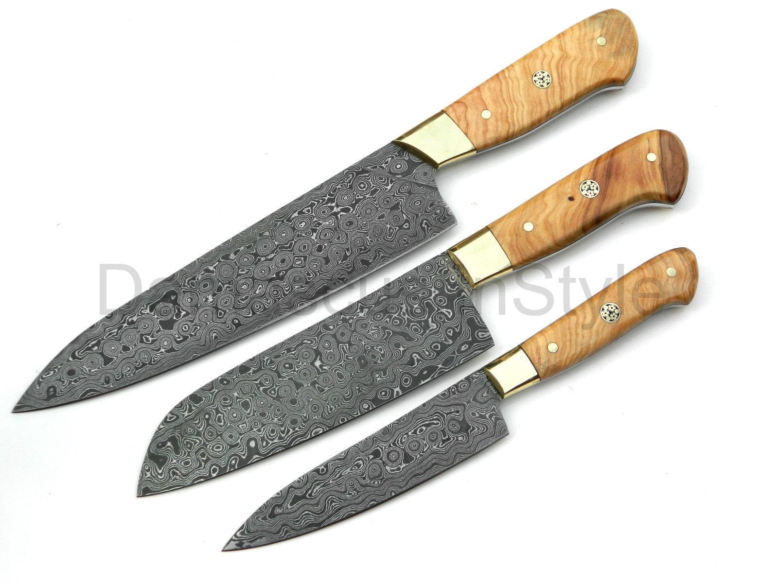 KBS Knives Store Chef Knife Custom Handmade Raindrop Damascus Steel 3/Pcs Kitchen/Chef knives Set