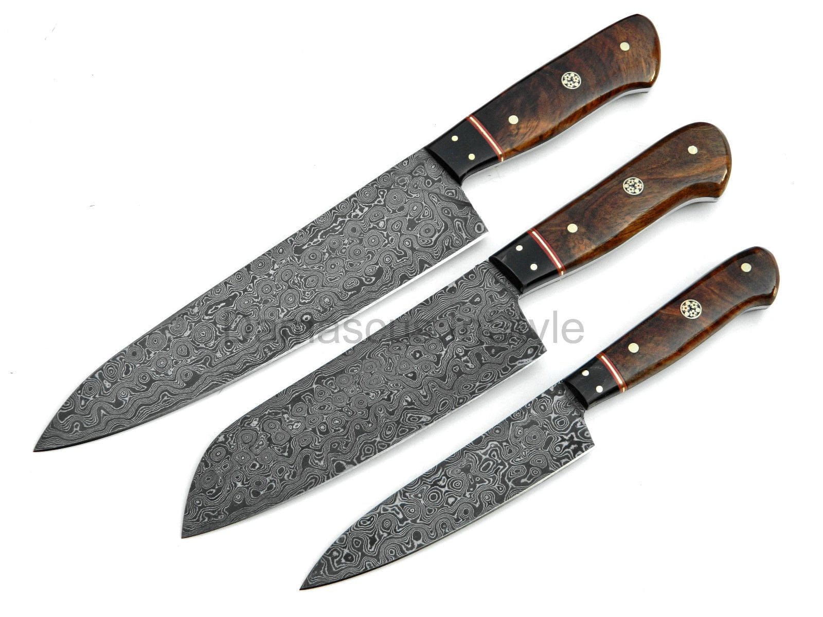 KBS Knives Store Chef Knife Custom Handmade Raindrop Damascus Steel 3/Pcs Kitchen/Chef knives Set