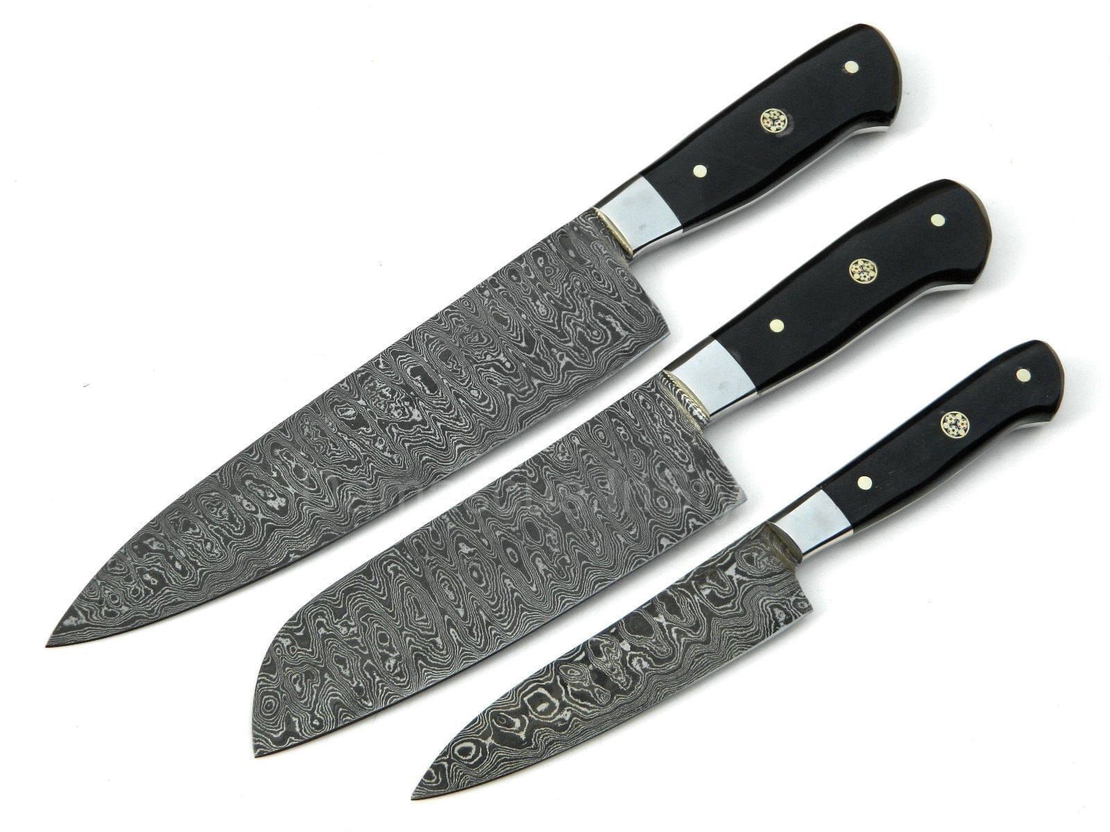 KBS Knives Store Chef Knife Custom Handmade Raindrop Damascus Steel 3/Pcs Kitchen/Chef knives Set