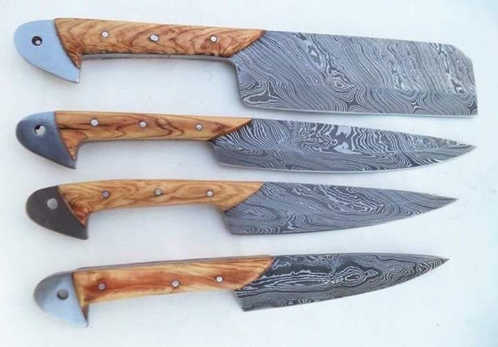 KBS Knives Store Chef Knife Custom Handmade Twist Damascus Steel Kitchen Knives Set