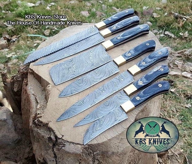 KBS Knives Store Chef Knife Full Tang Custom Handmade Damascus Steel Kitchen Knives Set