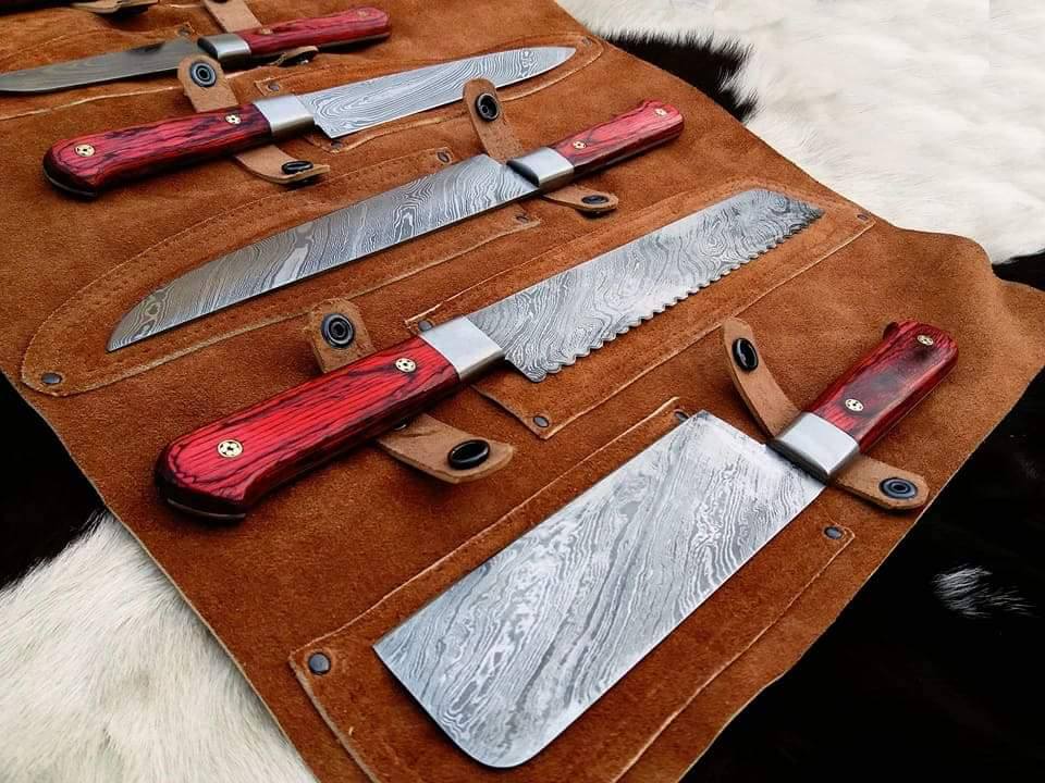 KBS Knives Store Chef Knife Full Tang Custom Handmade Damascus Steel Kitchen Knives Set