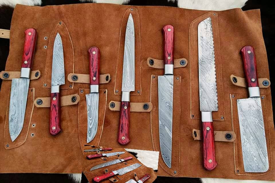 KBS Knives Store Chef Knife Full Tang Custom Handmade Damascus Steel Kitchen Knives Set