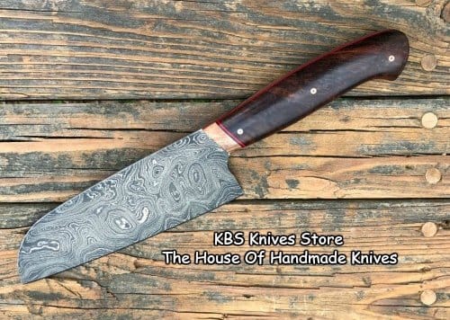 KBS Knives Store Chef Knife Full Tang Custom Handmade Damascus Steel Santoku Chef Knife