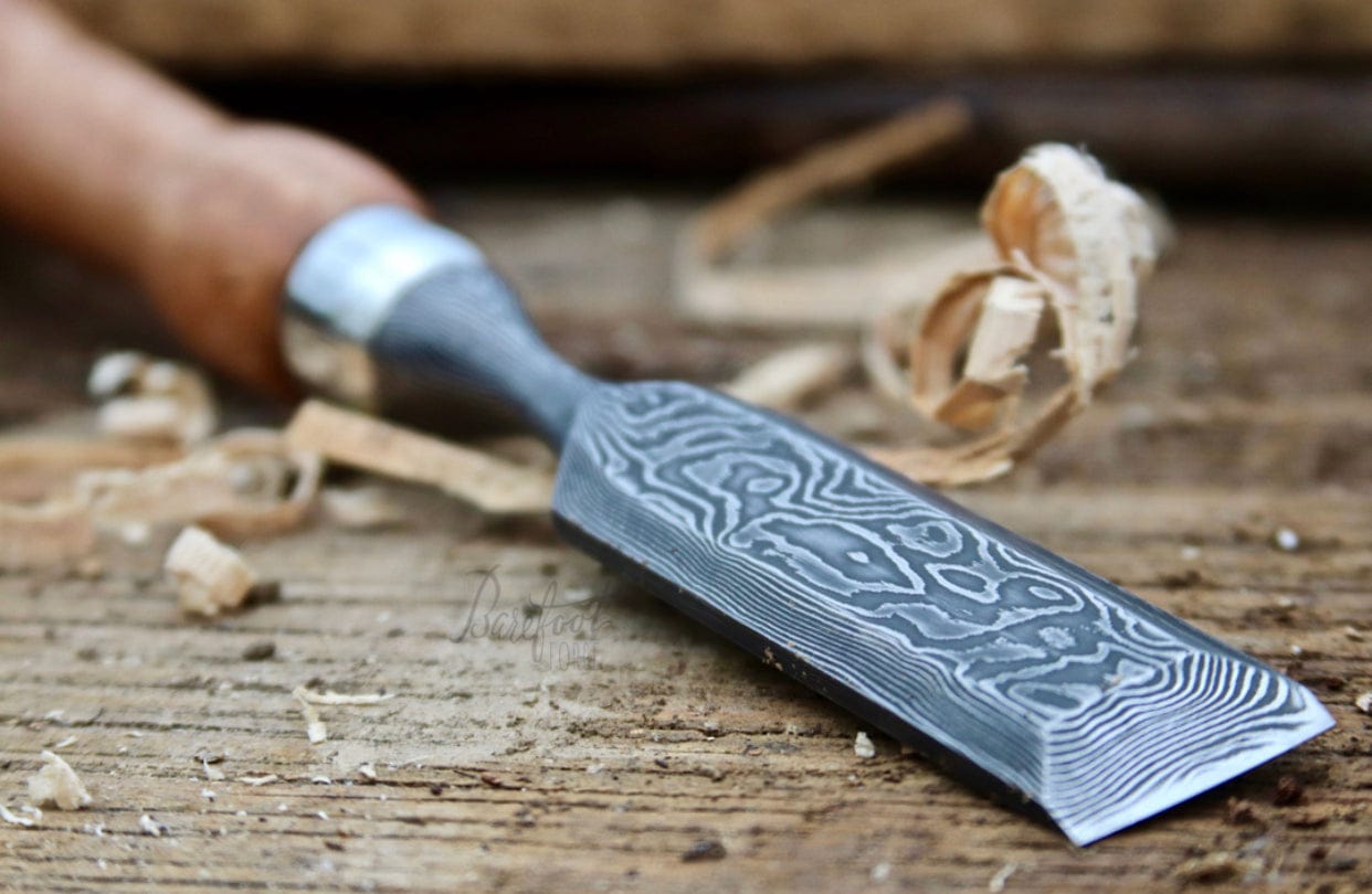 KBS Knives Store Chisel Premium Damascus Chisel for Wood Carving - 4x1 Inches Blade