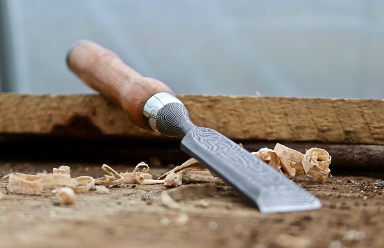 KBS Knives Store Chisel Premium Damascus Chisel for Wood Carving - 4x1 Inches Blade
