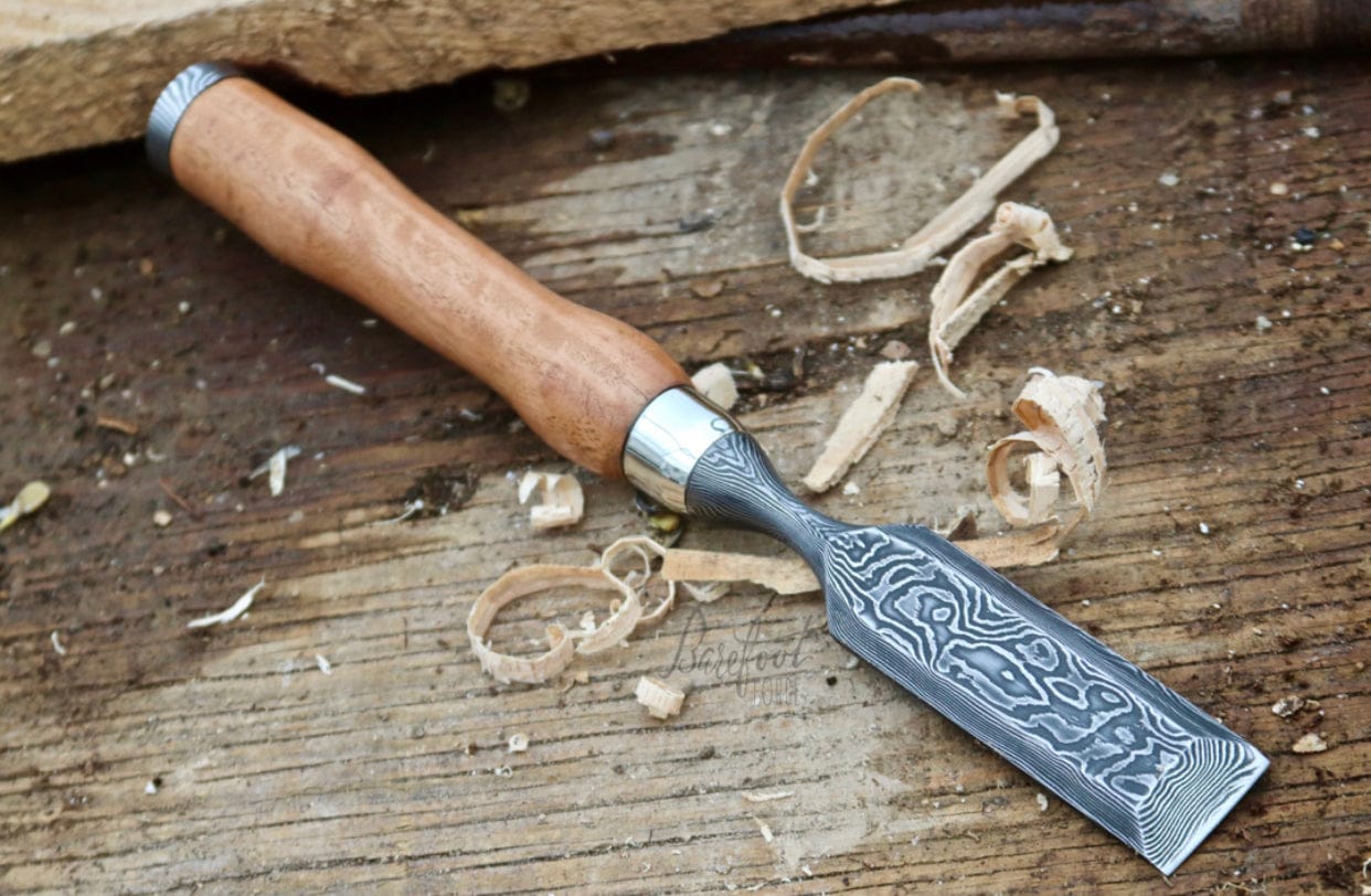 KBS Knives Store Chisel Premium Damascus Chisel for Wood Carving - 4x1 Inches Blade