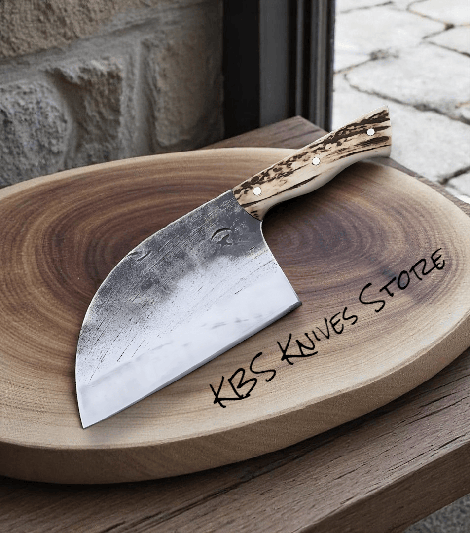 KBS Knives Store Cleaver Knife Cleaver Knife – 12" Hand-Forged 1095 Steel Blade with Antler Horn Handle