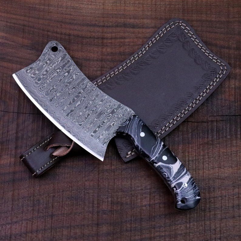 KBS Knives Store Cleaver Knife CUSTOM HANDMADE DAMASCUS STEEL CLEAVER KNIFE