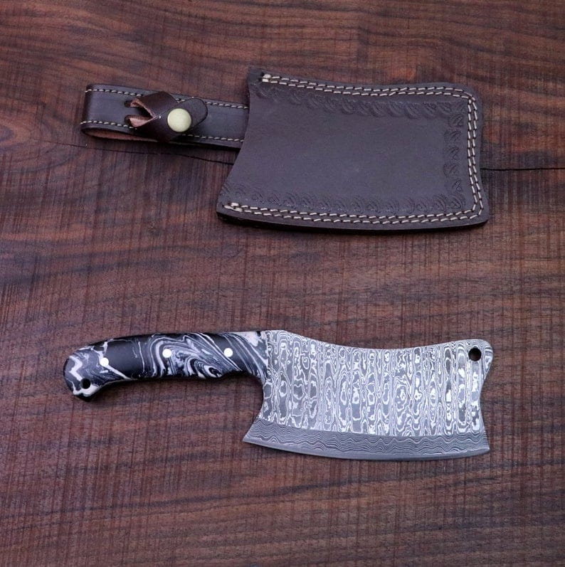 KBS Knives Store Cleaver Knife CUSTOM HANDMADE DAMASCUS STEEL CLEAVER KNIFE