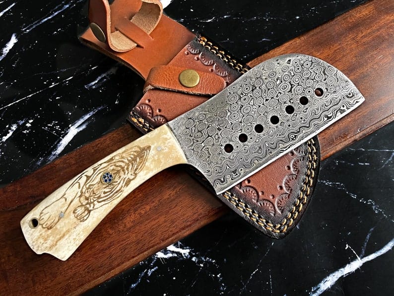 KBS Knives Store Cleaver Knife Custom Handmade Damascus Steel Cleaver Knife