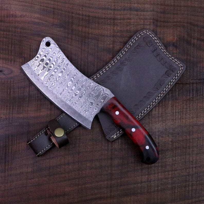 KBS Knives Store Cleaver Knife FULL TANG CUSTOM HANDMADE DAMASCUS STEEL CLEAVER KNIFE