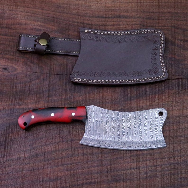KBS Knives Store Cleaver Knife FULL TANG CUSTOM HANDMADE DAMASCUS STEEL CLEAVER KNIFE