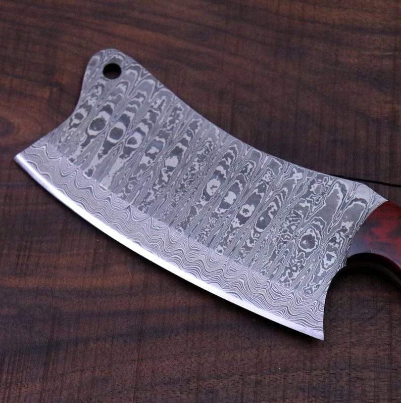KBS Knives Store Cleaver Knife FULL TANG CUSTOM HANDMADE DAMASCUS STEEL CLEAVER KNIFE