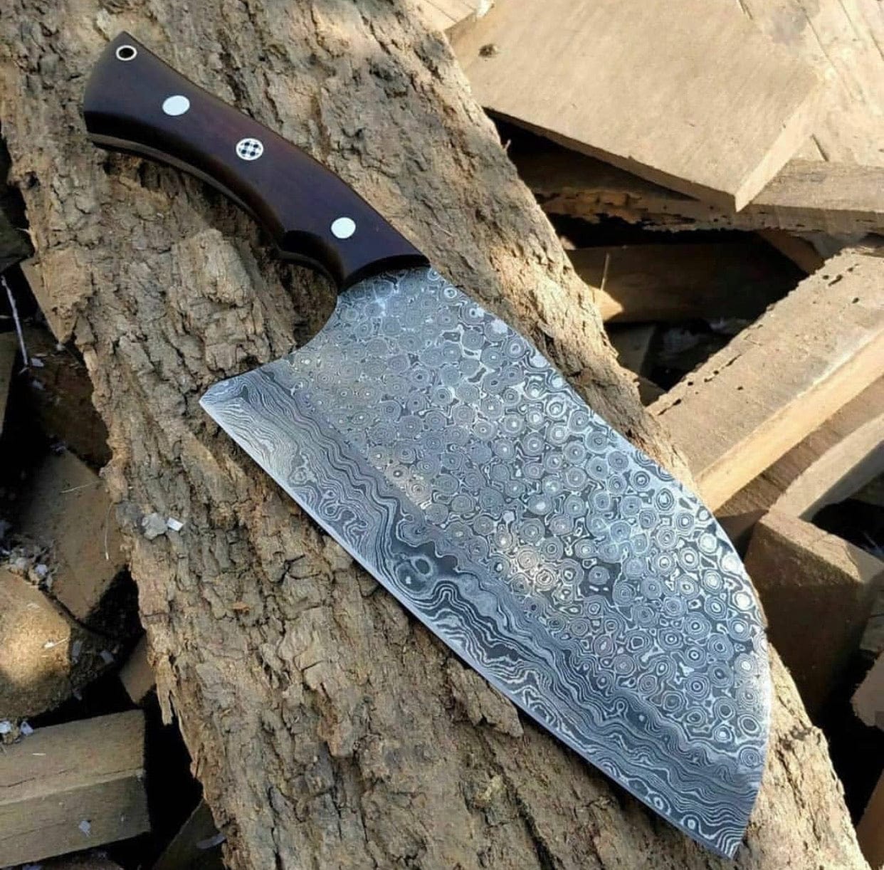KBS Knives Store Cleaver Knife Raindrop Damascus Cleaver Knife