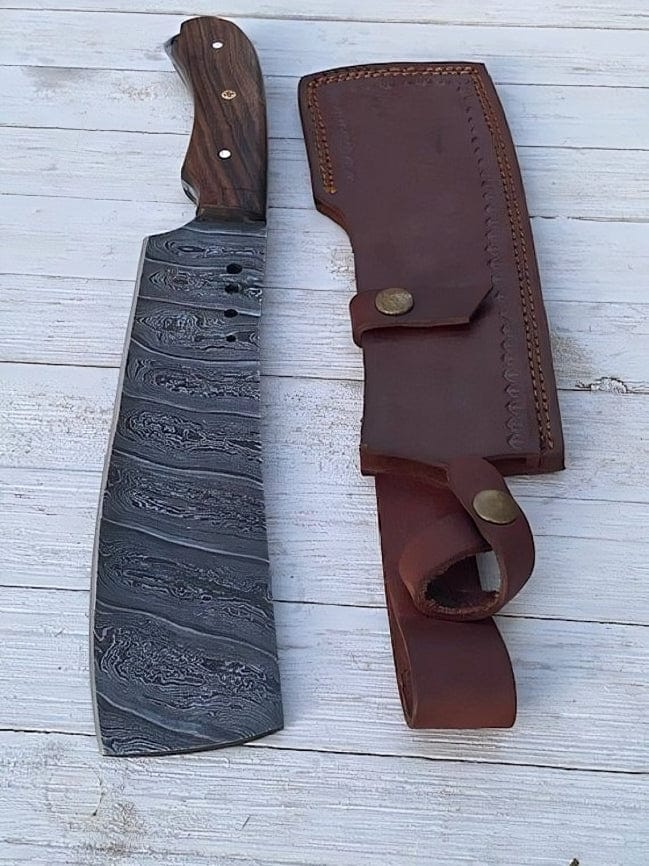 KBS Knives Store Cleaver Knife Rogue Cleaver - Custom Handmade Damascus Steel Cleaver Knife 12-Inch with Rosewood Handle | KBS Knives Store