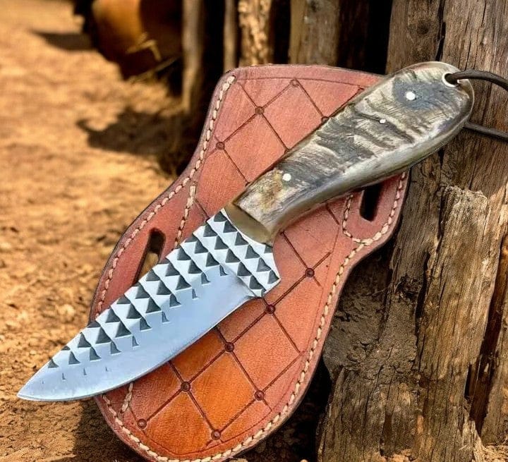 KBS Knives Store Cowboy Knife Back Belt Knife 6.5" with Mountain Sheep Horn Handle