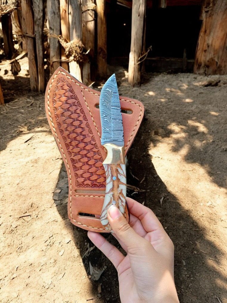 KBS Knives Store Cowboy Knife Best Belt Knife 7.25" Damascus with Resin Brass Handle