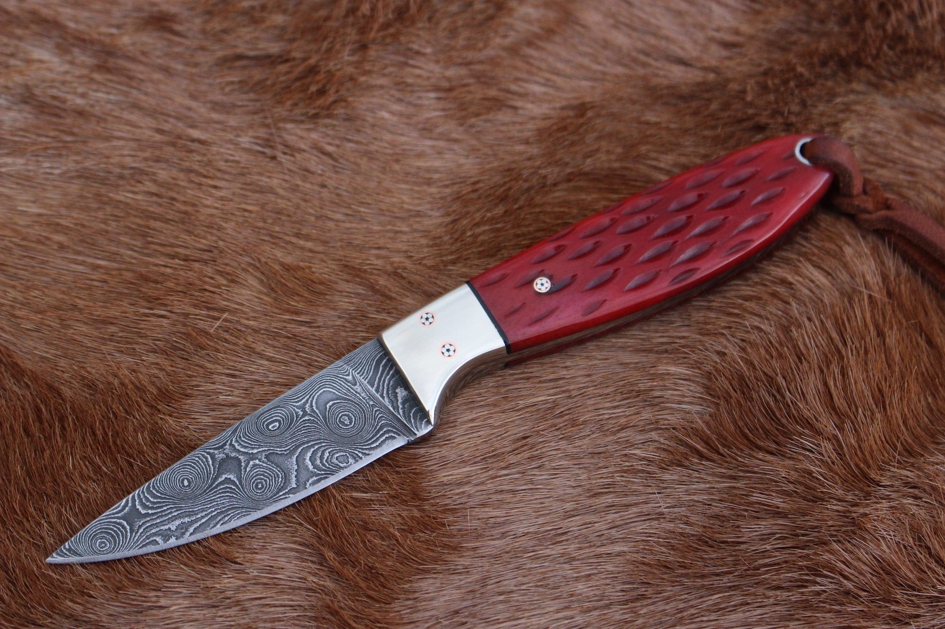 KBS Knives Store Cowboy Knife Buckaroo Waist Knife Damascus Steel Blade and Colored Bone Handle