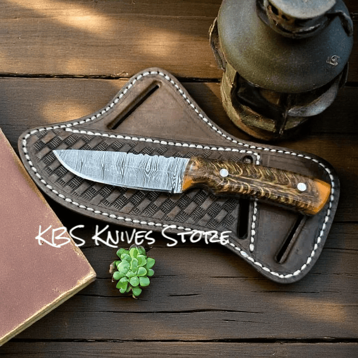 KBS Knives Store Cowboy Knife Cowboy Belt Knife 8" Damascus with Pine-Cone Handle