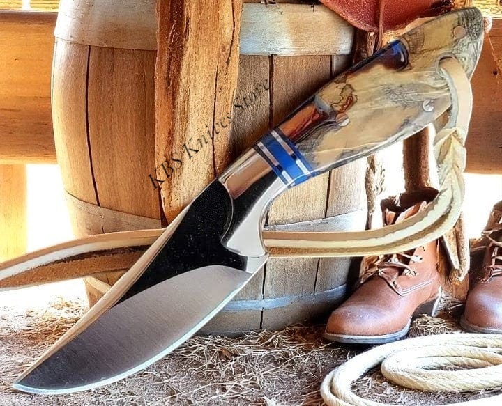 KBS Knives Store Cowboy Knife Cowboy Knife D2 Steel Blade with White Buffalo Horn Handle