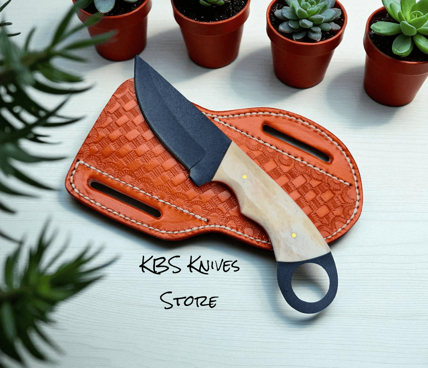 KBS Knives Store Cowboy Knife Cowboy Knife with Sheath for Belt – Bone Handle & J2 Steel