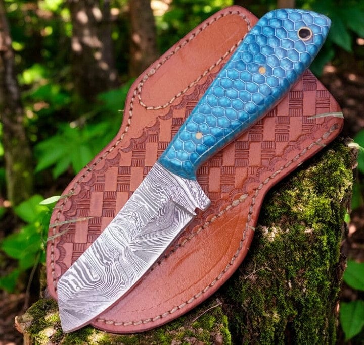 KBS Knives Store Cowboy Knife Cowboy Sheath Knife – 4.1" Damascus Steel & Honeycomb Handle