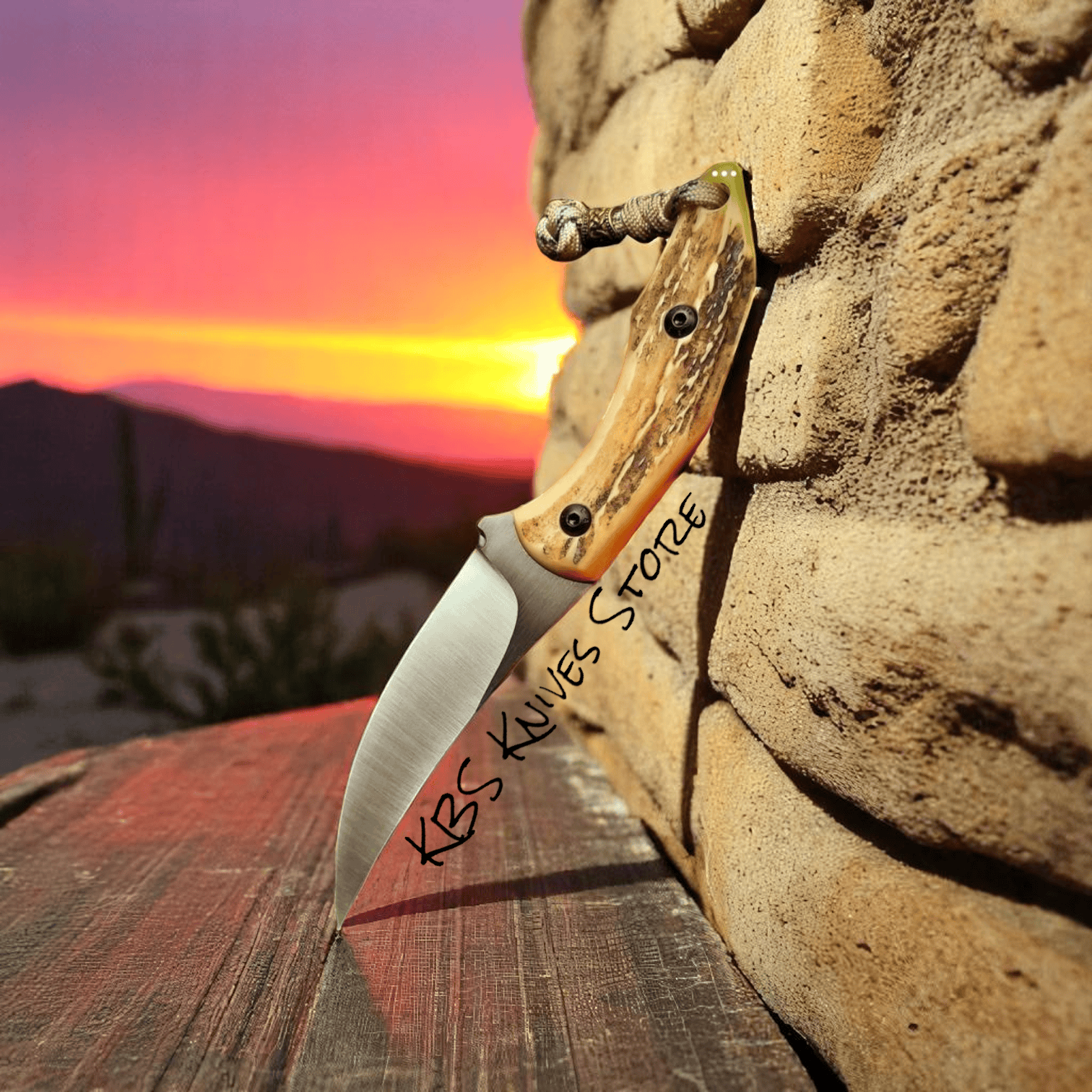 KBS Knives Store Cowboy Knife Custom 3.25" Cowboy Belt Knife - Antler Handle D2 Steel Wrangler Fixed Blade