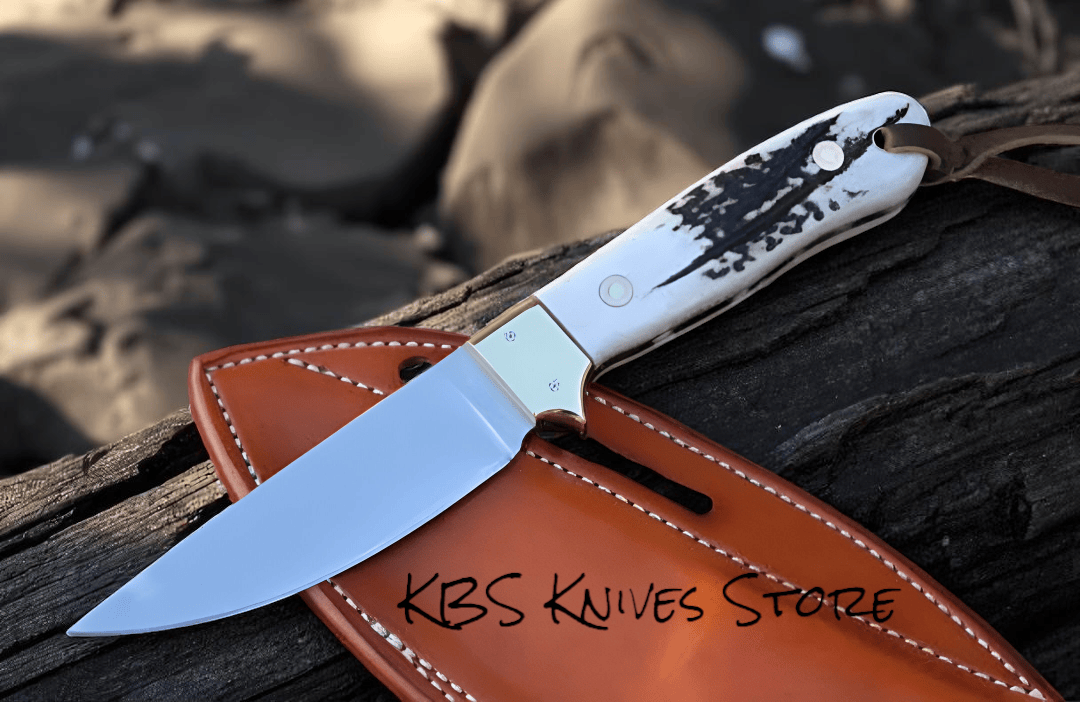 KBS Knives Store Cowboy Knife Custom 3.5 Inch Cowboy Knifes - D2 Steel Blade with Antler Horn Handle