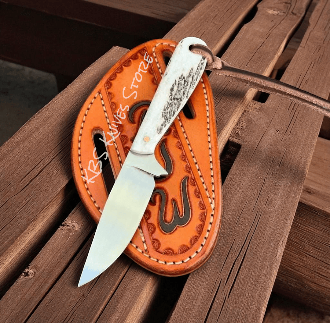 KBS Knives Store Cowboy Knife CUSTOM 3.5 INCH WESTERN KNIFE BELT STYLE – ANTLER HANDLE CATTLEMAN FIXED BLADE
