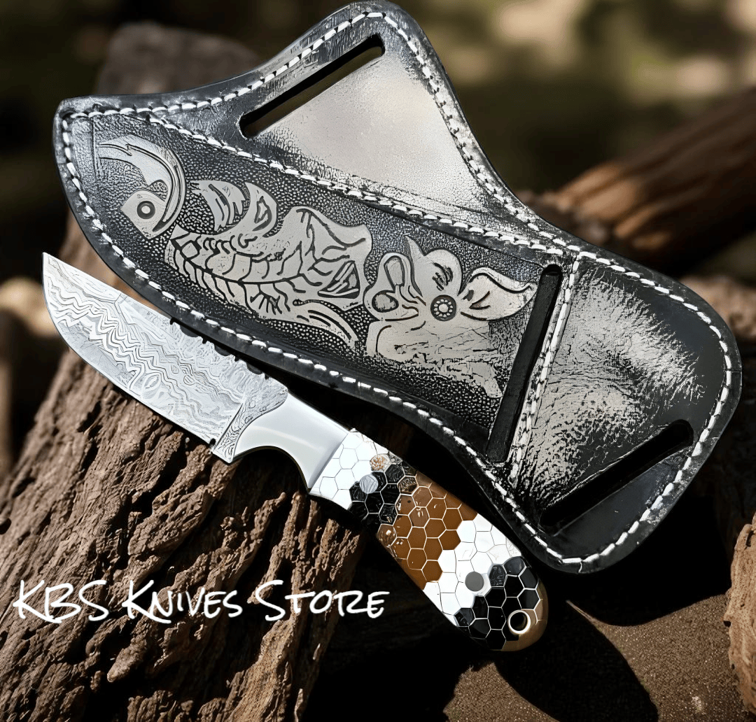 KBS Knives Store Cowboy Knife Custom 4.25 Inch Cowboy Knife - Honeycomb Epoxy Handle with Cross Draw Sheath