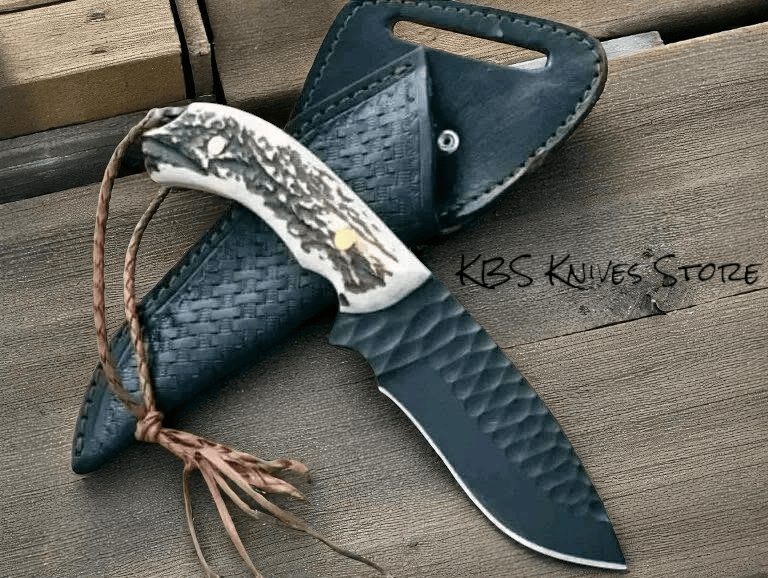 KBS Knives Store Cowboy Knife Custom Fixed Blade Cowboy Knife with Sheath - 4.5 Inch Hand Forged D2 Steel Antler Handle