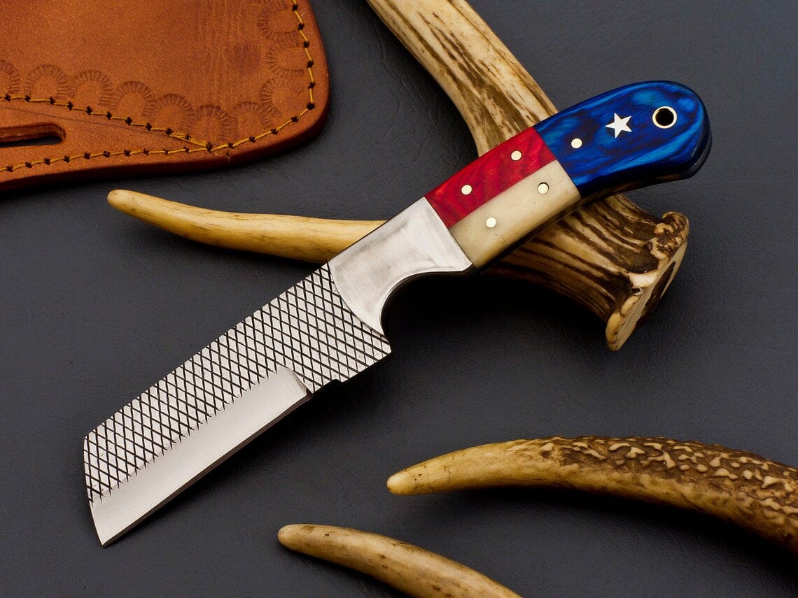 KBS Knives Store Cowboy Knife Custom Handmade Bull Cutter Knife Sheath with Texas Flag Handle