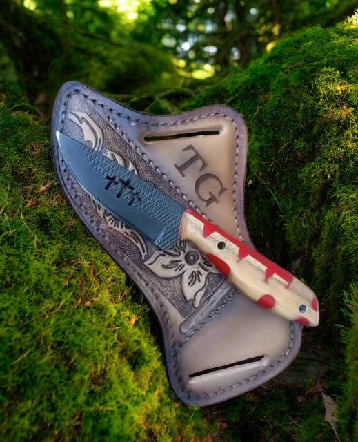 KBS Knives Store Cowboy Knife Custom Handmade Cowboy Knife with Personalized Leather Sheath – 8" Rasp Steel Blade, Resin & Olive Wood Handle
