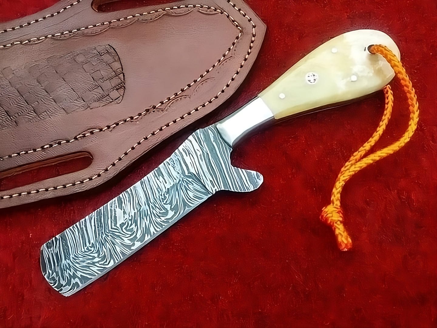 KBS Knives Store Cowboy Knife Custom Handmade Damascus Bull Cutter Cowboy Knife Bone Handle 8.5 Inch Full Tang for Everyday Use KBS Knives Store