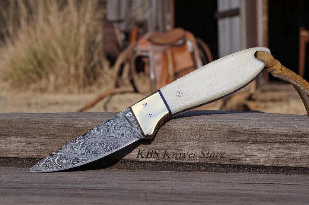 KBS Knives Store Cowboy Knife DUSTBONE EDGE – COWBOY BUCKAROO KNIFE WITH RAINDROPS DAMASCUS & DEER BONE