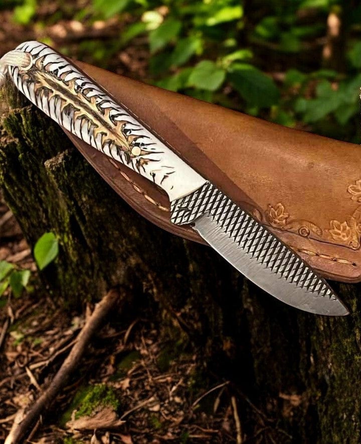 KBS Knives Store Cowboy Knife EDC Belt Knife 7.25" with White Epoxy Resin Handle