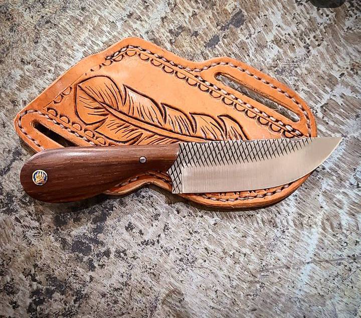 KBS Knives Store Cowboy Knife Farrier's Rasp Knife – 8.25" Full Tang Rasp Steel Blade with Rosewood Handle & Western Sheath
