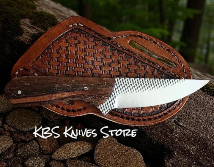 KBS Knives Store Cowboy Knife Farriers Rasp Knife – 7.25" Full Tang Blade with Rosewood Handle & Western Sheath